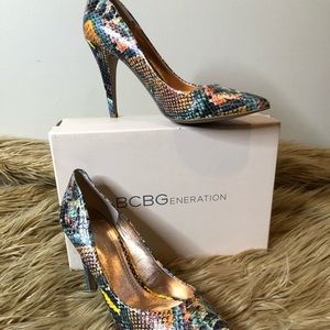 BCBG Multi-Color Snake Print Heels